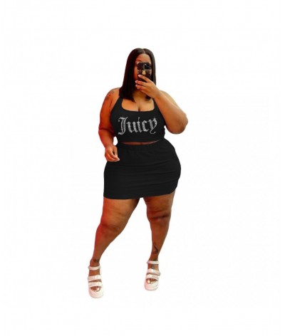 Plus Size Women Clothing Tracksuit Two Piece Dress Set Juicy Rhinestones Crop Top Sheath Skirt Wholesale $41.66 - Plus Size C...