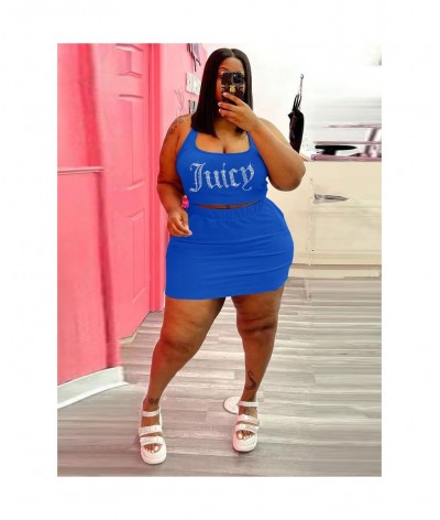 Plus Size Women Clothing Tracksuit Two Piece Dress Set Juicy Rhinestones Crop Top Sheath Skirt Wholesale $41.66 - Plus Size C...