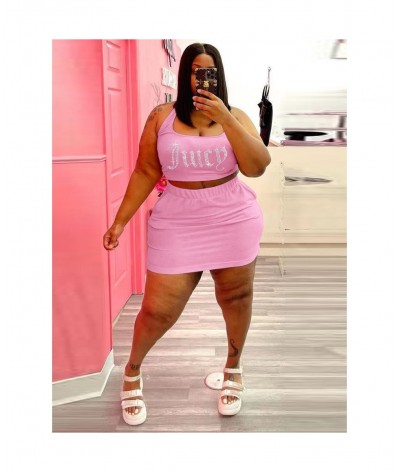 Plus Size Women Clothing Tracksuit Two Piece Dress Set Juicy Rhinestones Crop Top Sheath Skirt Wholesale $41.66 - Plus Size C...