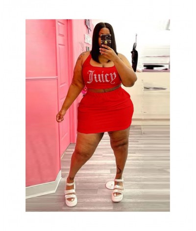 Plus Size Women Clothing Tracksuit Two Piece Dress Set Juicy Rhinestones Crop Top Sheath Skirt Wholesale $41.66 - Plus Size C...