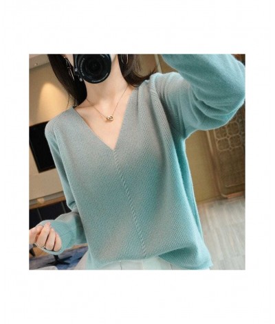 Korean Fashion Solid Color V-Neck Knitted Sweaters Women's Clothing 2022 Autumn Casual Commute All-match Loose Pullovers Top ...