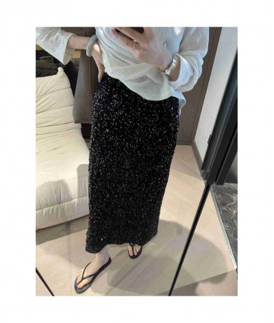Skirts Women Autumn High Waist Midi Sequined Elegant Korean Fashion Back Slit A-line Loose Casual Simple All-match Faldas $32...