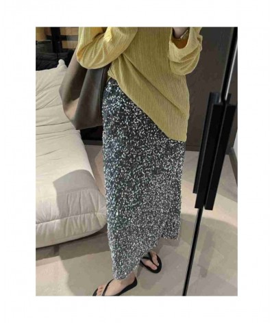 Skirts Women Autumn High Waist Midi Sequined Elegant Korean Fashion Back Slit A-line Loose Casual Simple All-match Faldas $32...