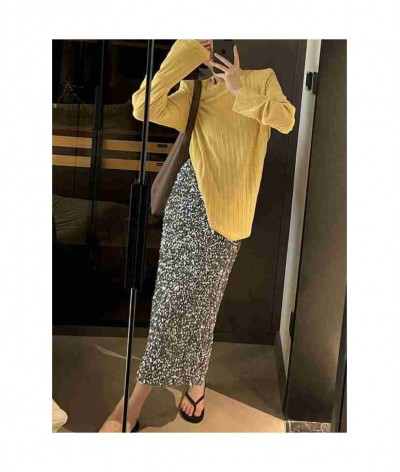 Skirts Women Autumn High Waist Midi Sequined Elegant Korean Fashion Back Slit A-line Loose Casual Simple All-match Faldas $32...