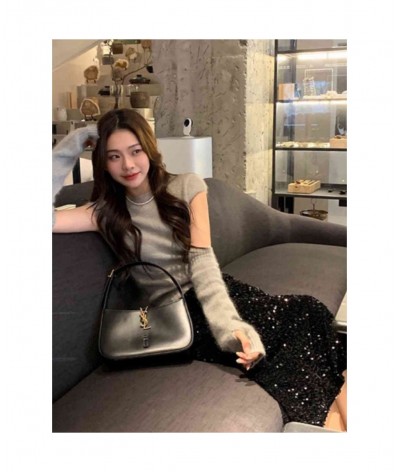 Skirts Women Autumn High Waist Midi Sequined Elegant Korean Fashion Back Slit A-line Loose Casual Simple All-match Faldas $32...