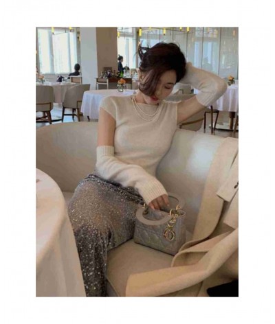 Skirts Women Autumn High Waist Midi Sequined Elegant Korean Fashion Back Slit A-line Loose Casual Simple All-match Faldas $32...