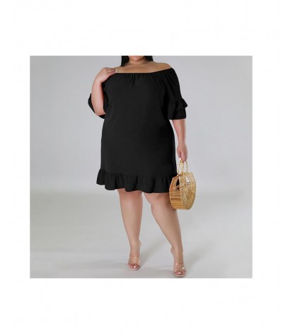 Plus Size Summer New Women's Clothing Solid Color Fashion Off Shoulder Patchwork Ruffles Half Sleeve Sweet Princess Dresses $...