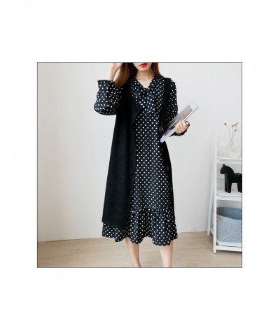 Autumn Winter Women Plus Size Women Clothing Sets Dot Loose Chiffon Long Sleeve Dress And Vest Two Piece Suits Black 3XL-8XL ...