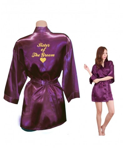 SISTER OF THE GROOM Robes Sister of the Groom Heart Golden Glitter Print Kimono Satin Bridal Party Robe Ready Kimonos $36.17 ...