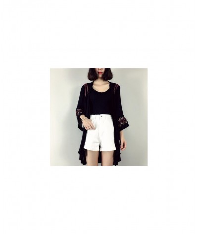 Embroidery Summer Cardigan Black White Kimono Cardigan Women Beach Loose Cardigan $33.16 - Blouses & Shirts