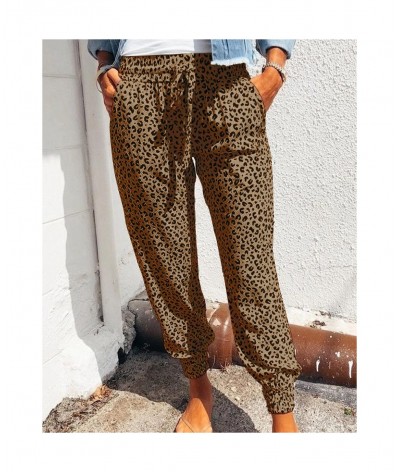 Women Leopard Printed Trousers Loose Lace-up Waist Long Pants with Pockets For Daily Summer Spring Fall Pencil Pant Streetwea...