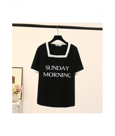 Plus Size Basic T-Shirt Women 2023 Summer Printed Letter Block Color Square Collar Tees Short Sleeve Tops Oversize Curve $33....