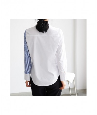 Women Turn Down Collar White Shirt Blouse Striped Patchwork Elegant Chic Korean Style Feminina Blusa T9O908F $36.88 - Blouses...