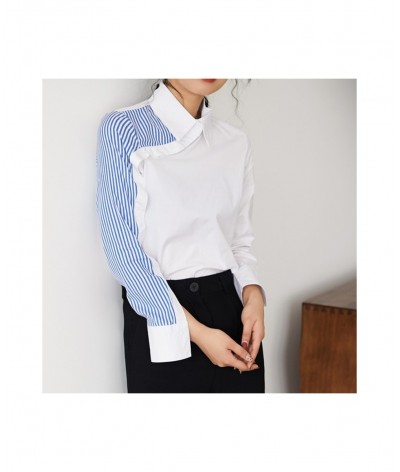 Women Turn Down Collar White Shirt Blouse Striped Patchwork Elegant Chic Korean Style Feminina Blusa T9O908F $36.88 - Blouses...