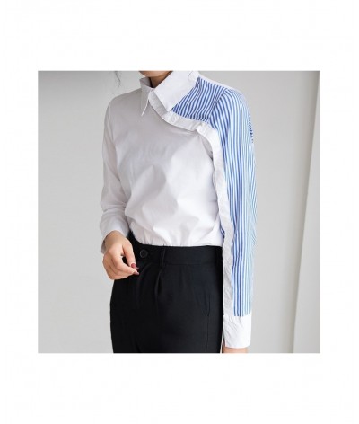 Women Turn Down Collar White Shirt Blouse Striped Patchwork Elegant Chic Korean Style Feminina Blusa T9O908F $36.88 - Blouses...