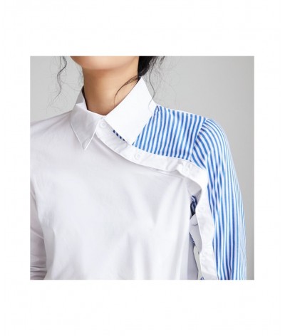 Women Turn Down Collar White Shirt Blouse Striped Patchwork Elegant Chic Korean Style Feminina Blusa T9O908F $36.88 - Blouses...