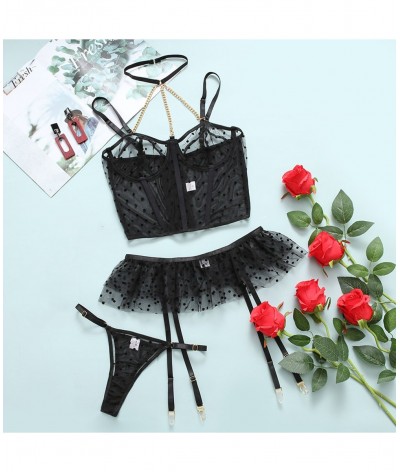 Erotic Lingerie Polka Dot Transparent Bra And Panty Set With Ruffle Garters Halter Exotic Sets See Through Intimate $29.17 - ...