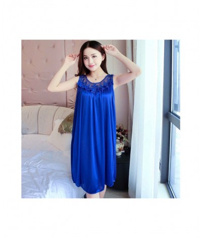Plus Size 4XL Women Sexy Silk Nightgowns Ladies Lace Long Sleepwear Nighty Summer Girls Sleeveless Loose Sleepdress Sleepshir...
