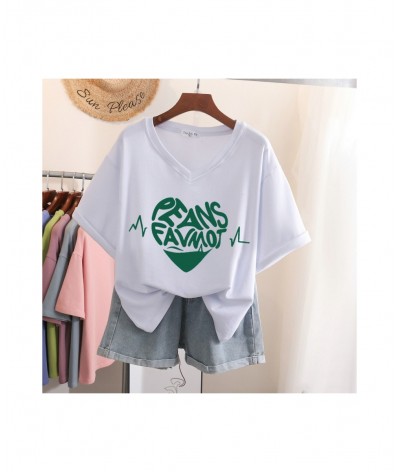 100% Cotton L-5XL Plus Size T Shirt Love Print V Neck Tshirt Short Sleeve Women Top Basic Summer Couple Solid T Shirts $34.19...