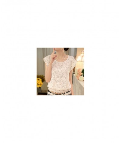 Summer Womens Blouse Shirt Short Sleeve Lace Chiffon Blouse Flare O Neck Embroidery White Shirts Female Casual Women Tops Sil...
