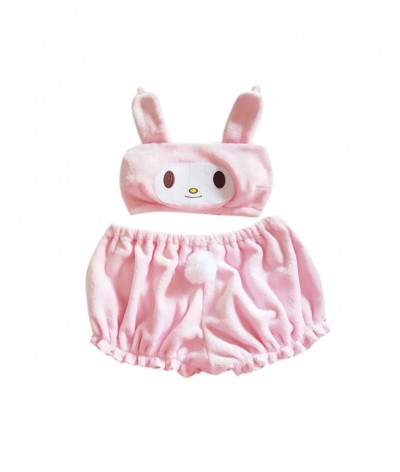 2022 New Women Kawaii Anime Plush Pajamas Set Sweet Bunny Ears Velvet Tube Top Bra Bloomers Shorts Sleepwear Cartoon Cosplay ...