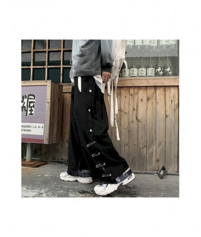 Hip Hop Pants Men Women Breasted Pin Wide Leg Pants Straight Leg Pants Trendy Baggy Loose Casual Fashion Goth Punk Male Botto...