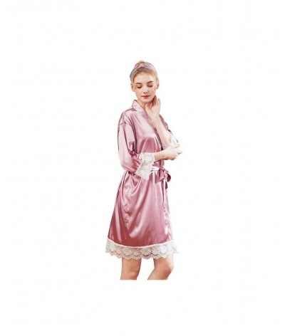 Women's Satin Kimono Robes with Lace Trim Short Bridesmaids Bridal Bathrobe Nightgown Sleepwear Wedding Party Robe $50.39 - S...