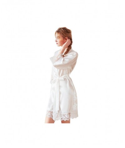 Women's Satin Kimono Robes with Lace Trim Short Bridesmaids Bridal Bathrobe Nightgown Sleepwear Wedding Party Robe $50.39 - S...